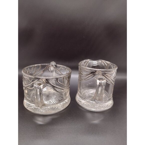 Indiana Glass Co EAPG Antique Open Creamer Sugar Set Clear Silver Floral - Picture 6 of 8